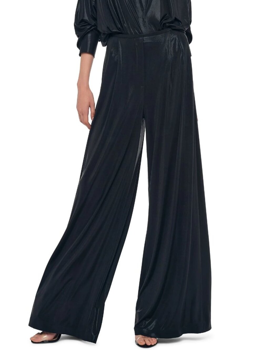 Norma Kamali Black Lame Mens Pleat Pant, XS